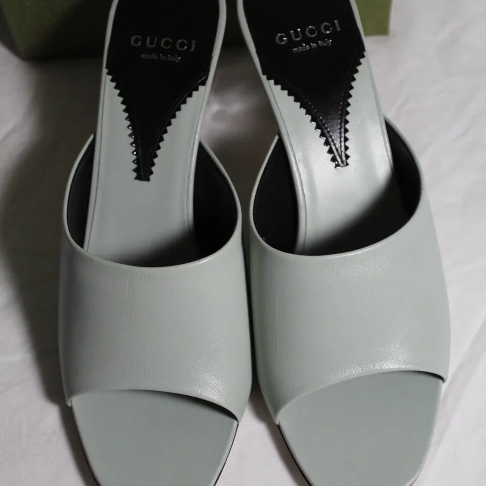 NWB Gucci Interlocking GG Heel Sandals Mules Slip Ons Slides Argento 39.5 772569 - Picture 4 of 9